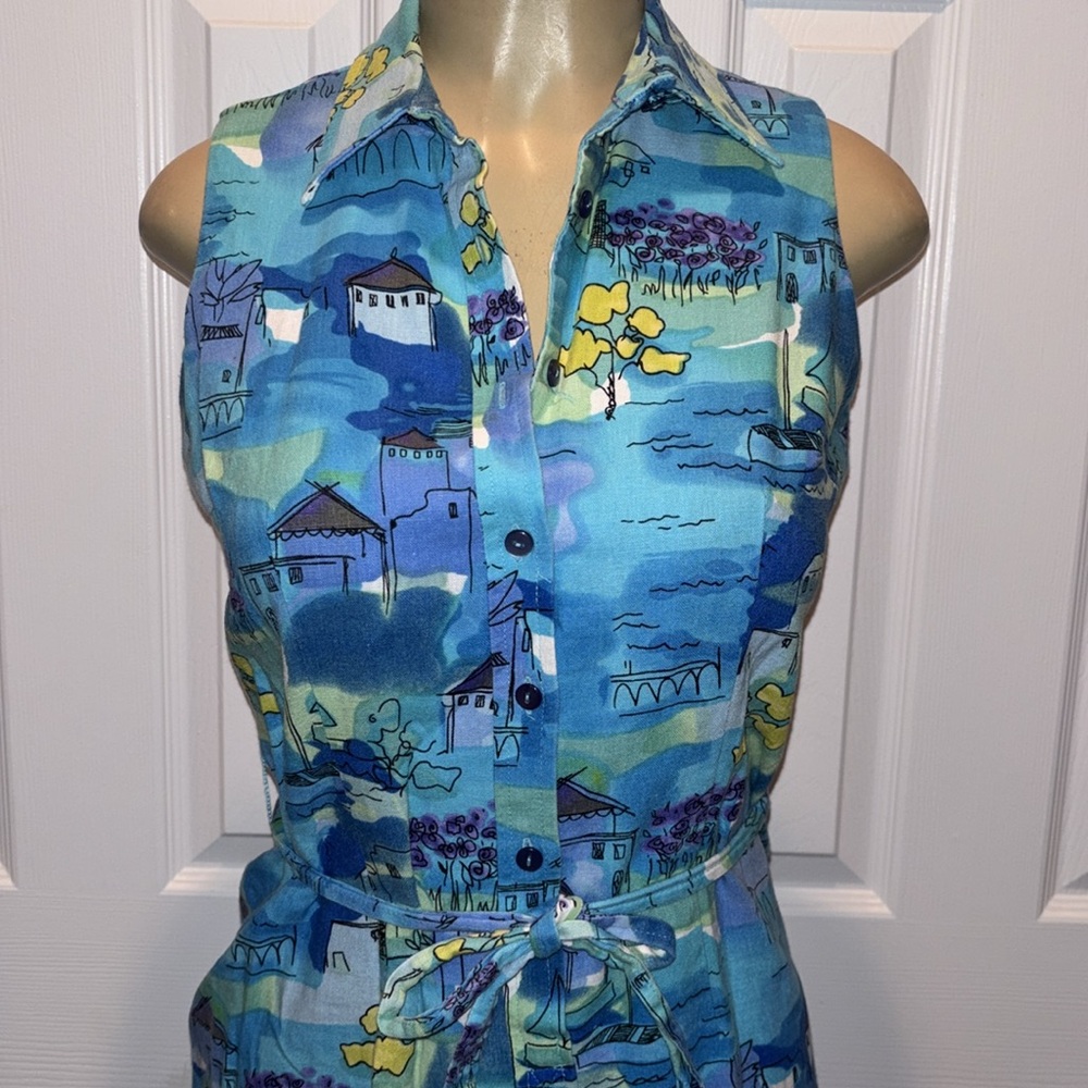 ColdwaterCreek- Blue Sleeveless Collared Dress with Belt size P6 - Picture 3 of 6